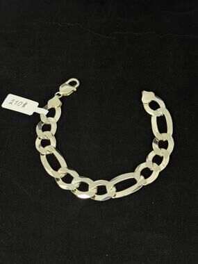 Italian Sterling Silver 925 Figaro Link Chain Bracelet 8.5 Inch 31 Grams
